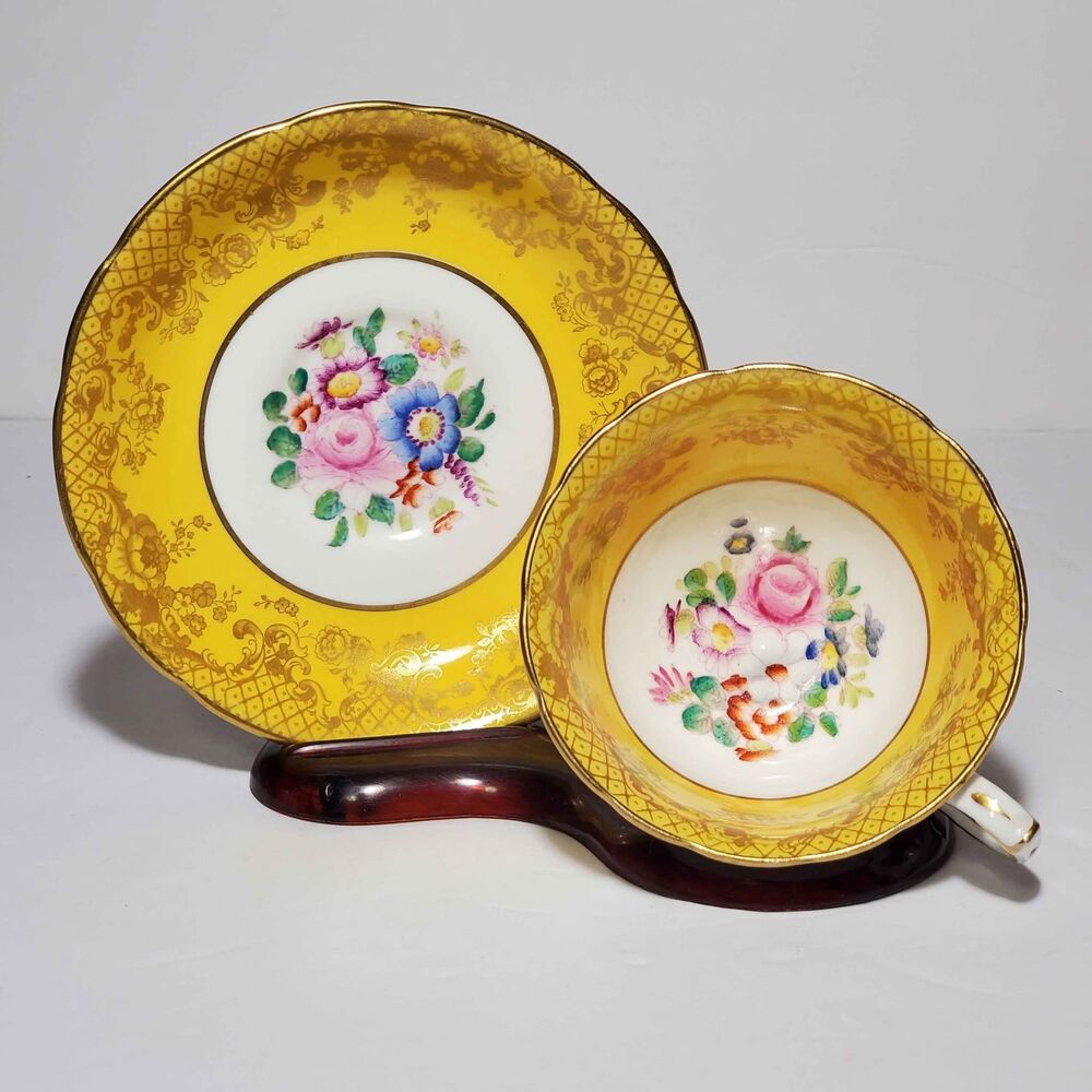 Hammersley Teacup and Saucer Yellow Pink Blue Flowers Bone China Vintage
